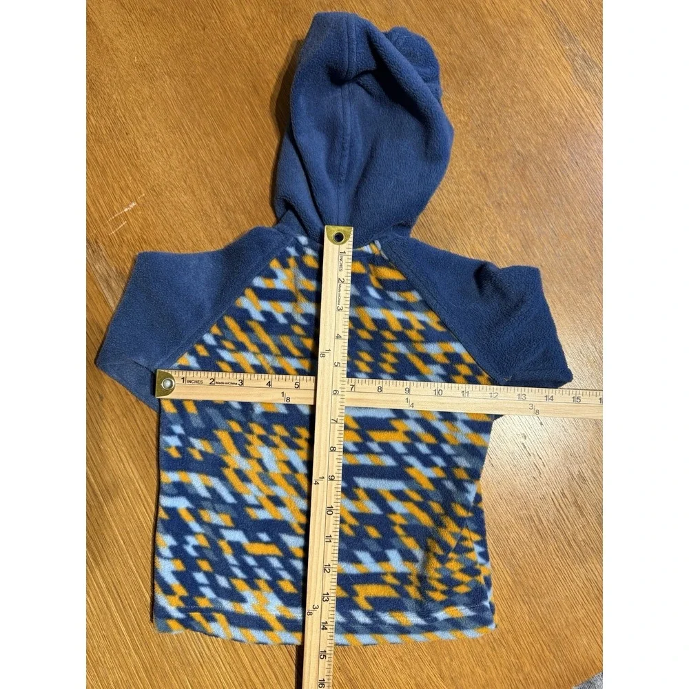 Columbia Toddler 3T Hooded Fleece Jacket Blue Orange Geometric Full Zip Pockets